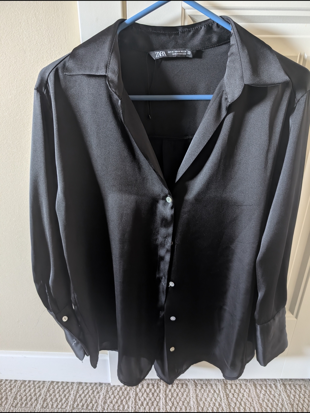 Zara Black Satin Button-Down Shirt